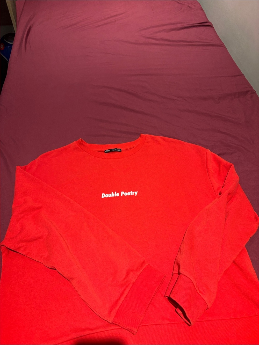Zara Red 'Double Poetry' Crewneck Sweatshirt